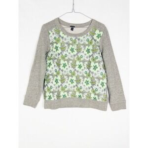 J Crew Sweater Womens XS Gray Pullover Artwork Floral Wool Blend Fairy